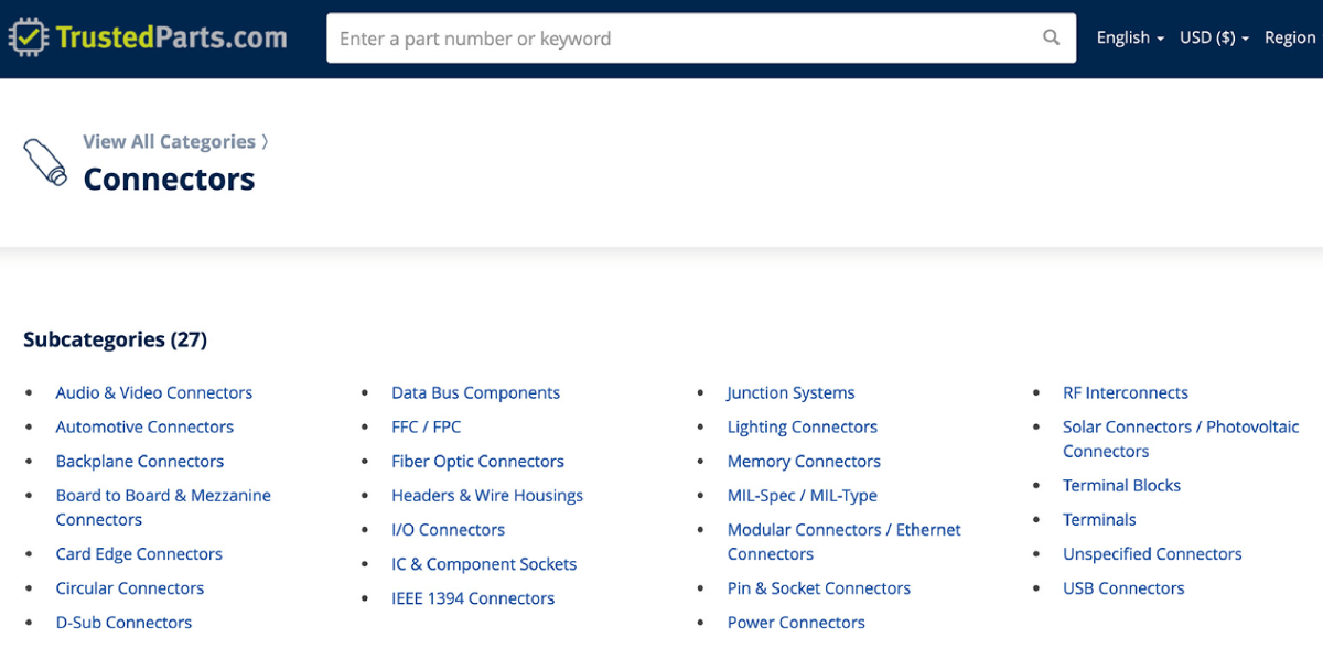 parametric search subcategory page